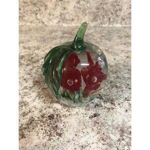 Vintage 2000 Gibson Art Glass Apple with Trumpet Flowers and Controlled Bubbles